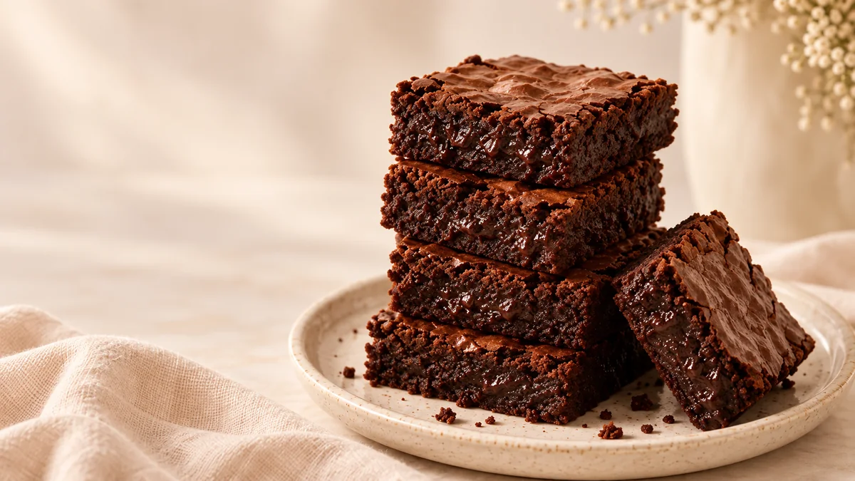 Soft Life Brownies stacked on a ceramic plate